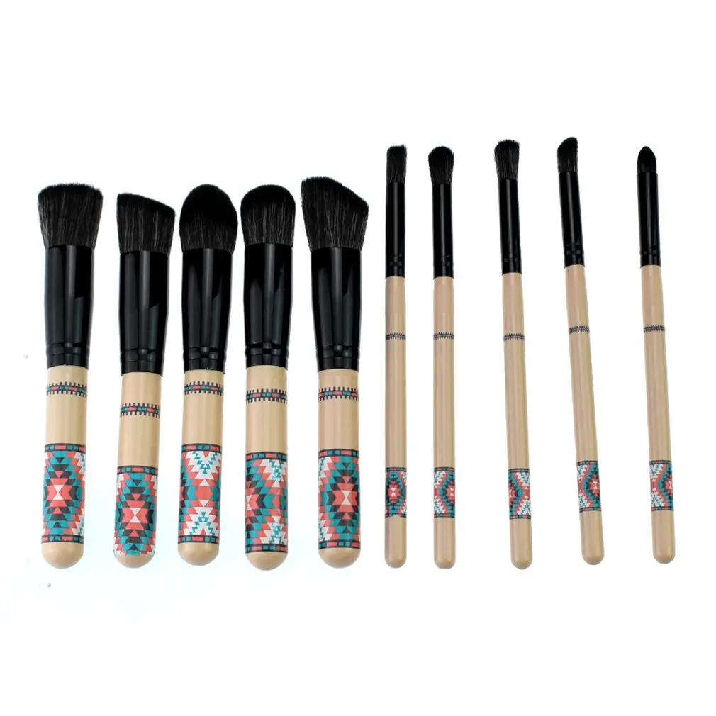 

10pcs/set Professional Makeup Brush Set Colorful Handle Cosmetics Beauty Tool With Geometric Printing on Handle
