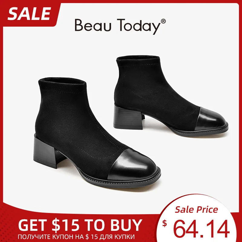 Женские ботильоны из телячьей кожи BeauToday осенне зимние дамские носки до