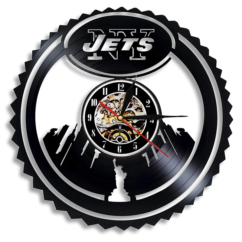 Виниловые настенные часы New York Jets, современный дизайн, американская футбольная команда, Подвесные часы с подвеской, настенные часы, домашний декор