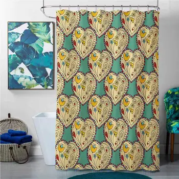 

Shower Curtains with Valance Groovy,Pattern with Swirling Tulip in Hearts Doodle Style Floral Ornamental Artwork