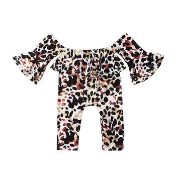 

New Spring Summer Toddler Baby Girls Kids Flare Sleeves Leopard Print Rompers Jumpsuit Cotton Baby Overalls Clothes 6M-4Y