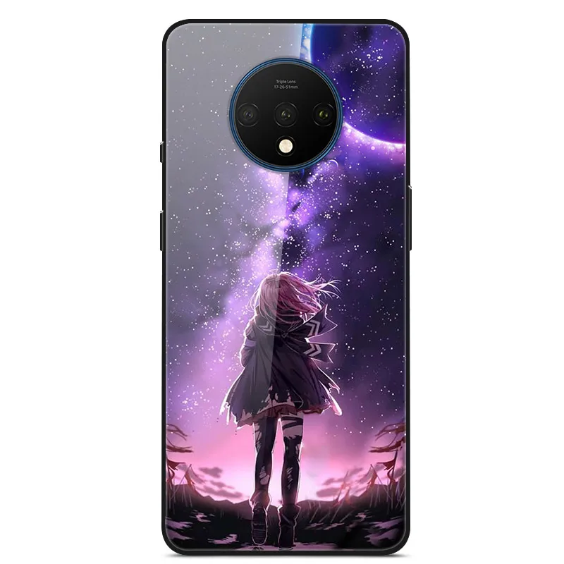 Закаленное стекло Чехол для Oneplus 7T Case Жесткий ПК Красочная задняя крышка Для Oneplus 7T Крышка 1+ 7T Телефонный бампер на один плюс 7T Fundas