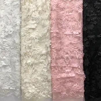

3D Floral Applique Embroidered Lace Fabric For Dress 2019 Quality Mesh Cloth Fabric For Wedding DIY Sewing Lace Fabric 1Yard