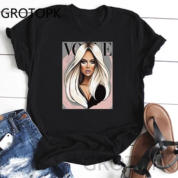 

Vogue Fashion Girl Funny T Shirt Women Summer Round Neck T-Shirt Fitness Camisa Masculina Harajuku Tshirt Women