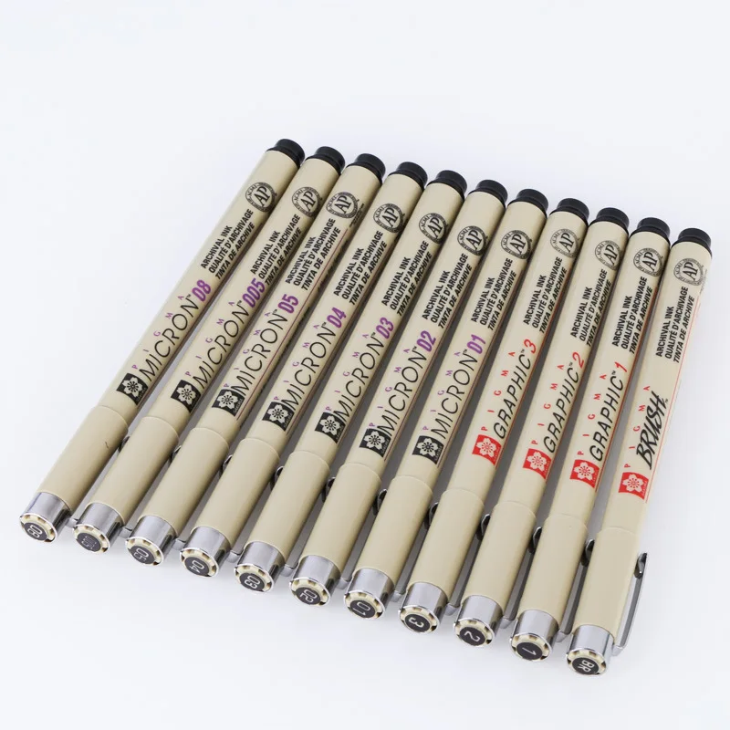 BUKE 10Pcs/set Pigment Liner Micron Ink Marker Pen 0.05 0.1 0.2 0.3 0.