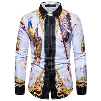 

Luxury Brand African Tribe Print Dress Shirt Men Camisas Hombre 2019 Fashion Slim Streetwear Mens Shirts Stage Show Tuxedo Shirt