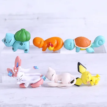 

Cartoon Monsters on The Cable Vol.2 Sleeping Pichu Sylveon Mew Charmander Bulbasaur Squirtle Mini PVC Figures Toys 6pcs/set