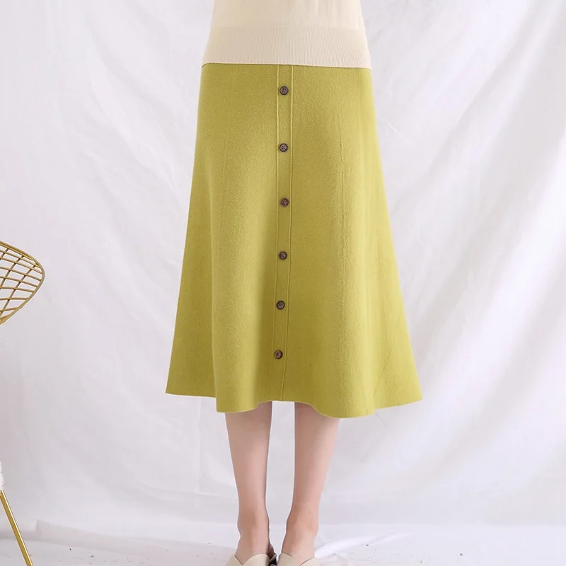 

2019 Autumn And Winter New Style Knitted Skirt Mid-length Sheath One-step Skirt Simple Versatile Solid Color Business A- line Sk