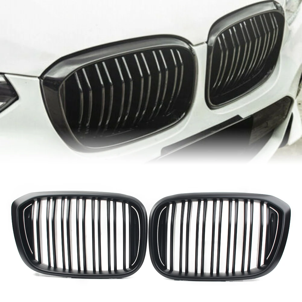 

Matt Black Car Front Kidney Hood Grille 2Pcs For BMW X3 X4 G01 G02 2018 2019 2020 2021 ABS Plastic Mesh Grill