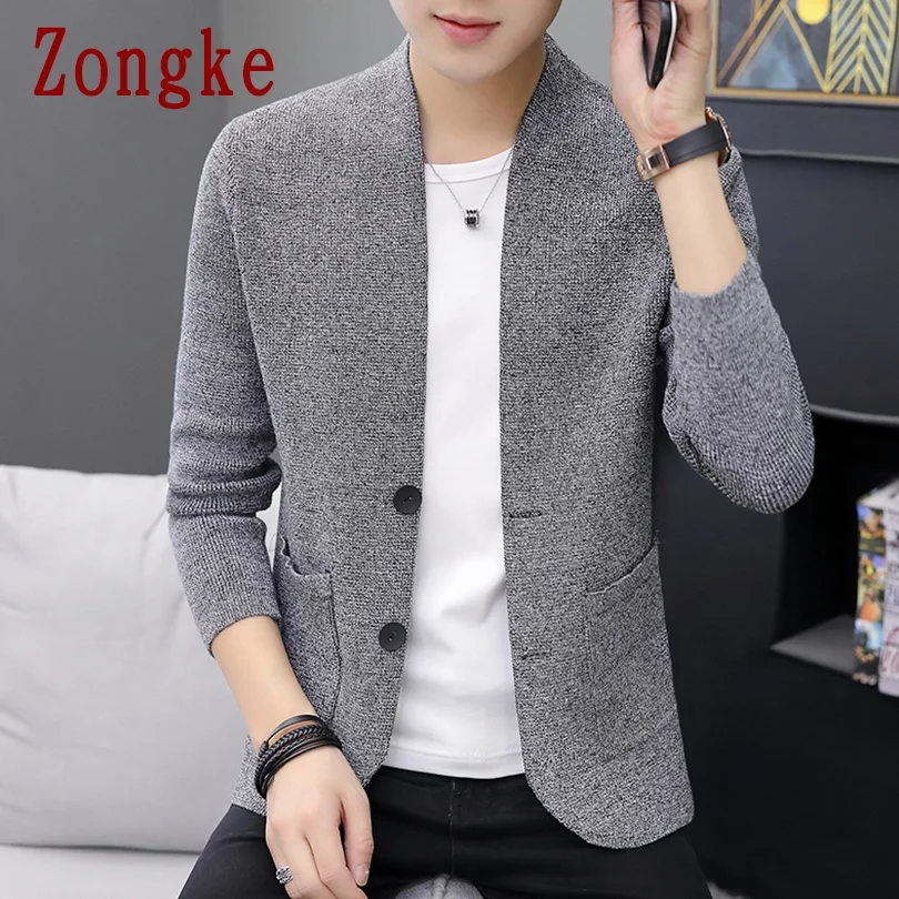 Zongke-cárdigan sólido para hombre, ropa de punto, suéteres, cárdigan, Primavera, nuevo, M-3XL, 2021