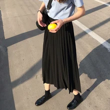 Уличная одежда, длинные юбки, женская уличная одежда, весна-лето, высокая талия, плиссированные юбки размера плюс, Корейская женская черная юбка, jupe femme