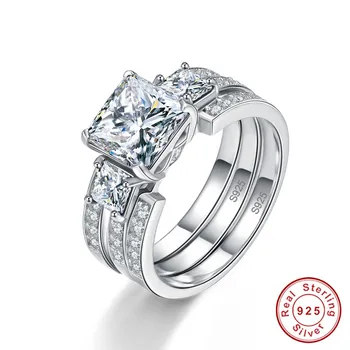 

925 Sterling Silver Rings 3Carat 8*8mm Gemstone Jewelry S925 Silver Wedding Ring Set With Gift Box For women AAA Quality