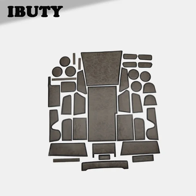 For Lincoln Aviator 2020 Leather Door Slot Mat Car Water Cup Anti-Skid Mat Central Control Interior Decorative Dust-Proof Mat Gray Full set 38PCS