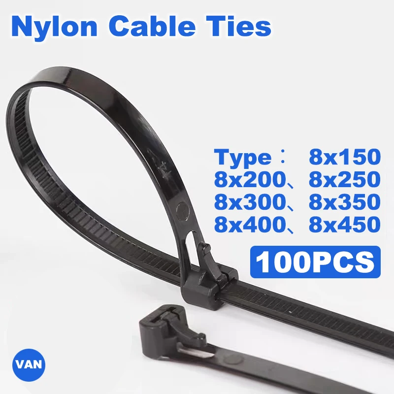 100PCSReleasable Нейлоновые хомуты 8*150/200/250/300/400/450may свободные slipknot галстук-бабочка