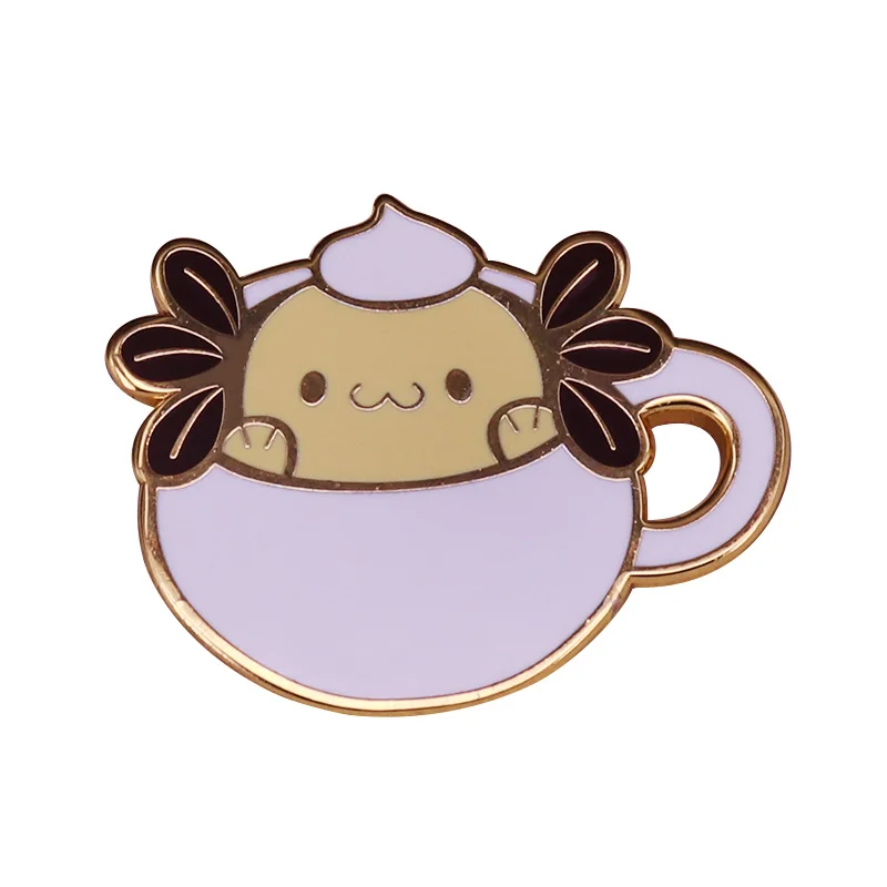 Super cute axolotl coffee cup brooch 