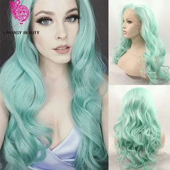 

Synthetic Wigs Long Wave Green Wig Heat Resistant Fiber Mint Green Lace Front Wigs for Women
