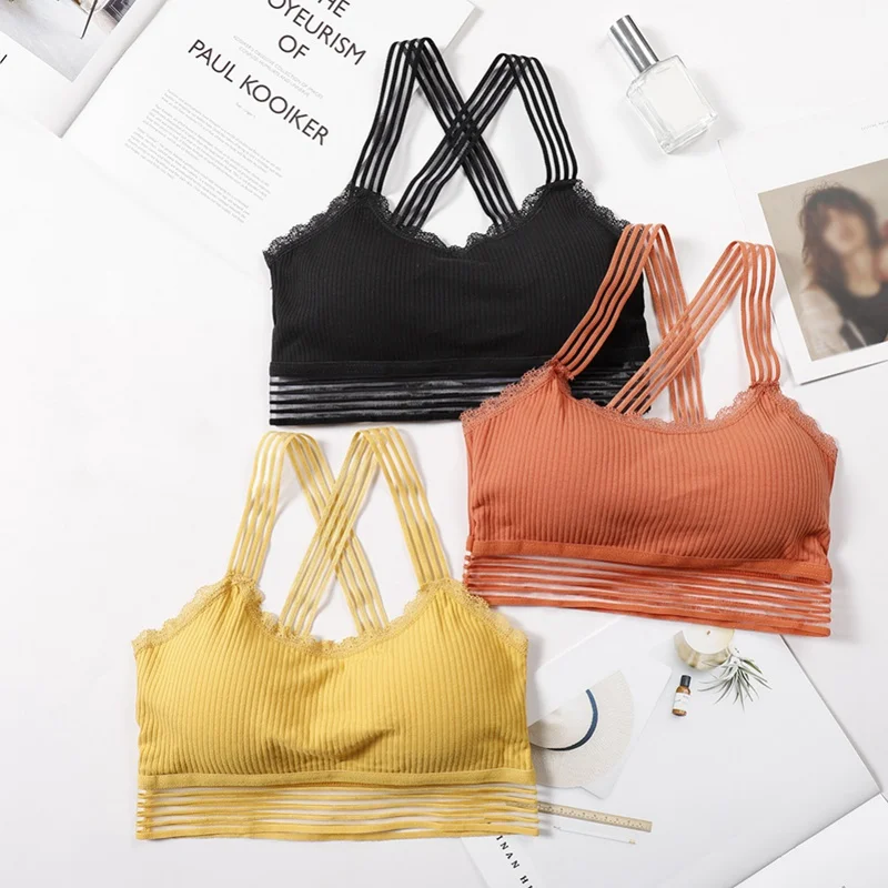 

Sweet Lace Rib Elastic Push Up Bras for Women Japanese Style Padded Wire Free 8 Colours Comfy Everyday BH Bra Lingeries 2019 New