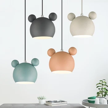 

Modern Indoor Mickey Led Pendant Light Fixture Luminaire Nordic Colorful Metal Children Kids Hanging Lamp Bedroom Home Decor E27