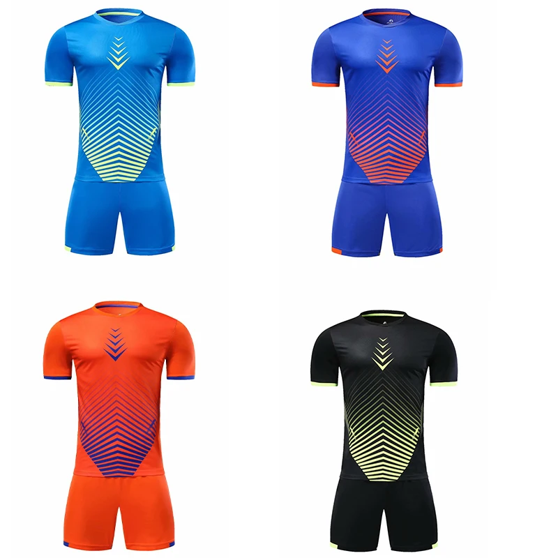 Мужская синяя футболка с коротким рукавом оранжевая Футбольная форма для