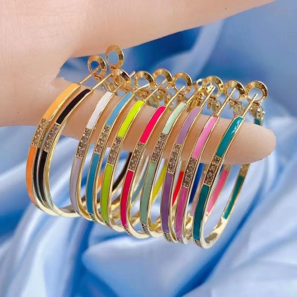 

5Pairs New enamel colorful big rhombus /round circle earrings gold plating simple design bohemian earrings for women