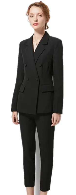 

Tesco Black Double Breasted Women Suits Plus Size Custom Made Ladies Pantsuit Blazer+Pants For Work Wedding Party Female Suit
