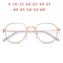 Розовый Золотой неровный оправа готовые близорукие очки Женские Ретро Анти-синий светильник студенческие близорукие очки от 0 до 1,0 до 6,0