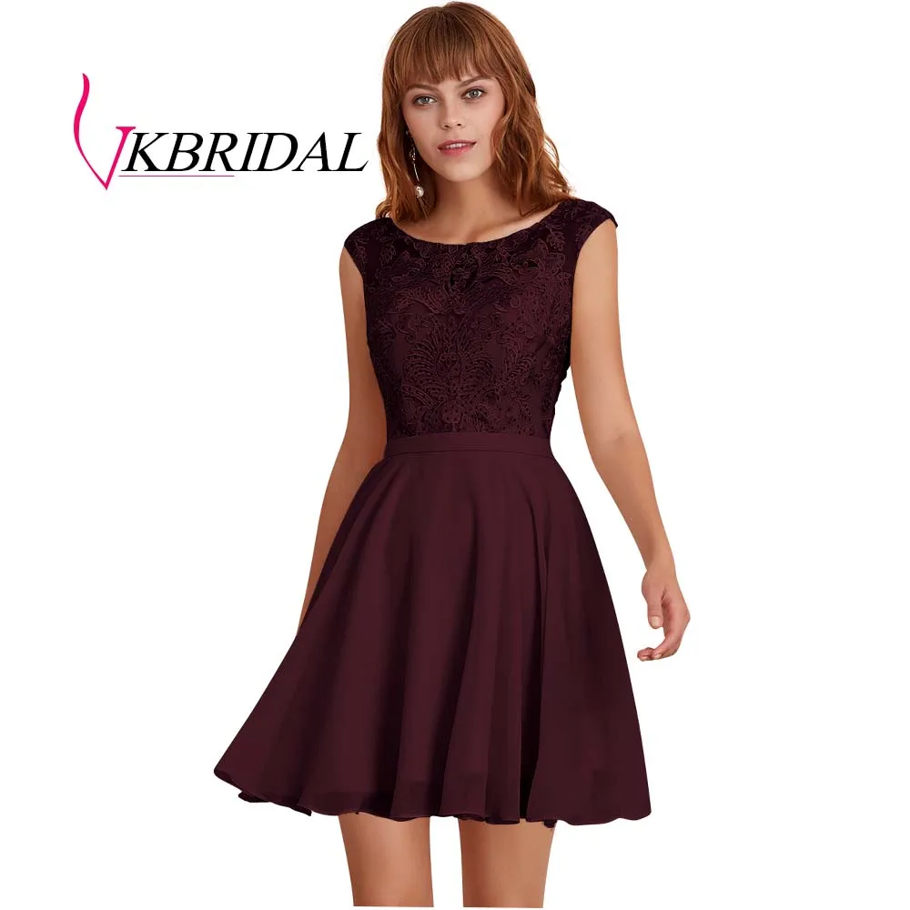 grape VKBRIDAL, платья для выпускного вечера цвета шампанского, новинка, шифоновое кружевное платье с v-образным вырезом на спине, короткое платье для выпускного вечера - Цвет: grape