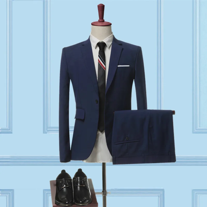 

Suit Suit Men (jacket + Pants) Fashion Slim Pop Pop 2 Sets Men Slim Solid Color Business Casual Suit