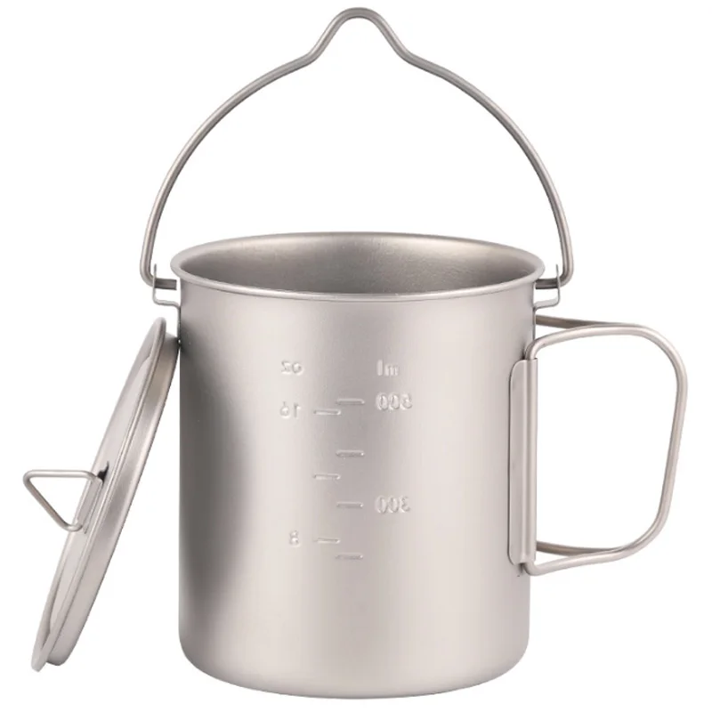 ABZB-Outdoor Titanium Pot Cup Mug Pots Tableware Camping Cup Picnic Water Cup Mug Of Coffee Tea With Lid Pot 750Ml