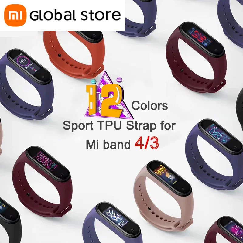 Ремешок MI Band 4/3 из ТПУ спортивный браслет Mi запястье 2019 новейший цветной экран 12