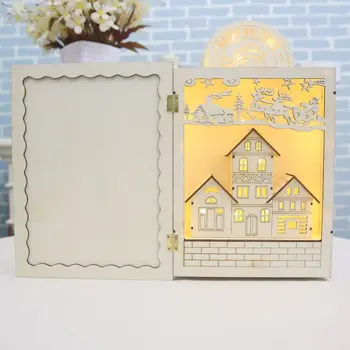 

30cm DIY Wood Book Christmas town Snow House LED Light Up Decoration Noel village Party Desktop Ornament Tree Gift for Home