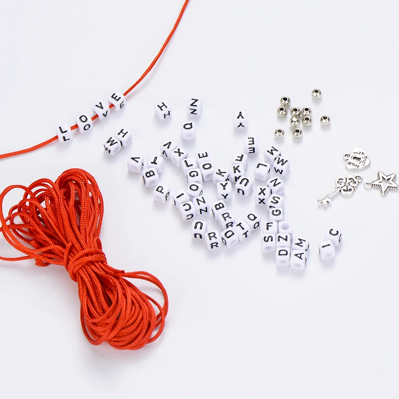 

DIY Acrylic Square Letter Beads For Jewelry Making Bracelet Set Heart Key Star Handmade Rope Name Letter Finding Accessories