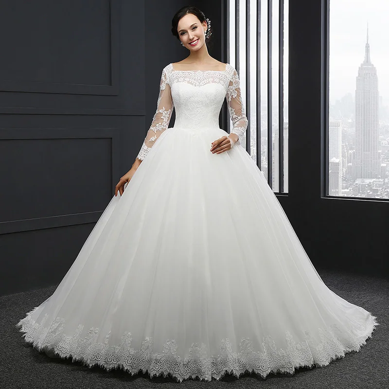 MZ-0059 wedding dress 2020 boho tulle long sleeve lace simples modest beach ball gown civil real price pretty princesa elegante | Свадьбы и