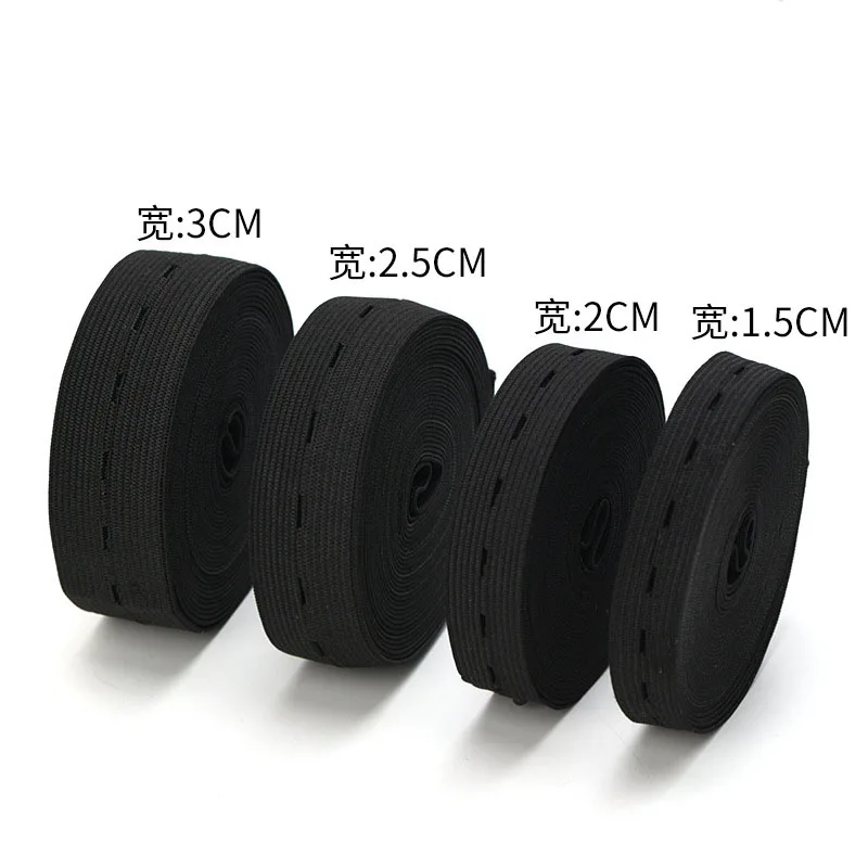 DIY Sewing Accessories 15mm 20mm 25mm 30mm Button Hole Elastic Band White Black Buttonhole Pants Waist Adjustable 1/5meter