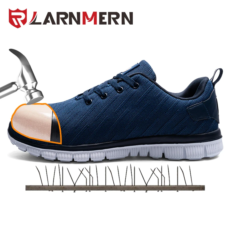 LARNMERN Men's Work Safety Shoes Steel Toe Anti-smashing Reflective Lightweight-750g Breathable Construction Sneaker
