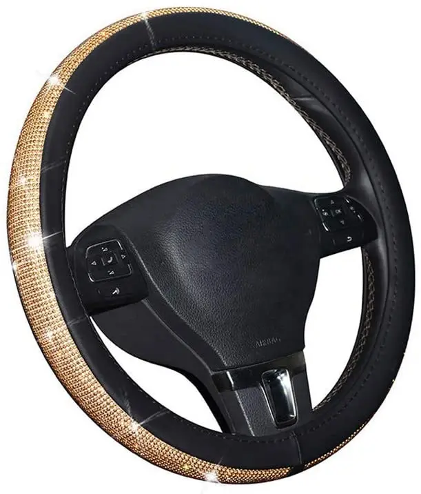 AUTOYOUTH Bling housse de volant pour femmes cuir PU avec strass cristal universel pour 37 à 38 CM accessoires de voiture