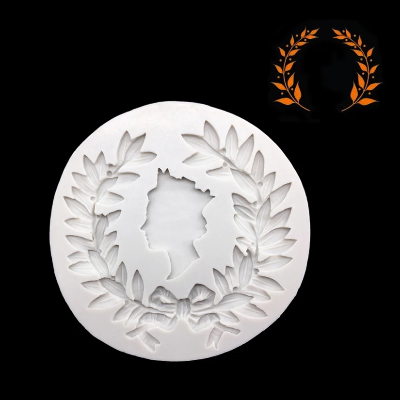 Königinnen-Schleife Olivenkranz-Form Silikon-Zuckergussform Fondant Kuchendekorationswerkzeuge Backform