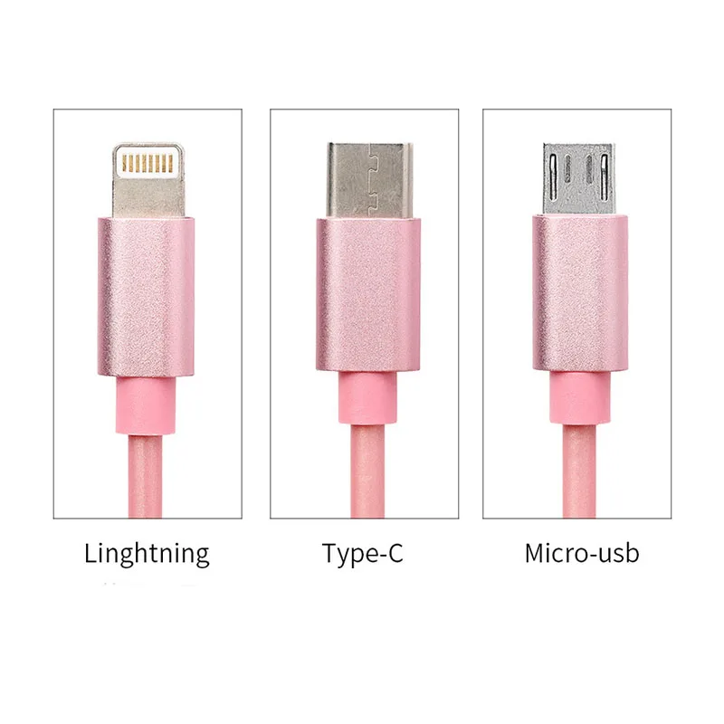 3 в 1 2.1A быстрое зарядное устройство для зарядки Micro USB кабель type C для Lightning для IPhone 8 7 X для samsung Xiaomi - Цвет: rose pink
