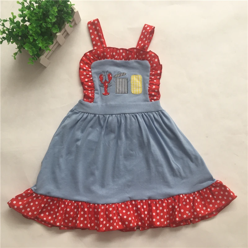 Puresun New Sweet Red Dot Ruffles Style Girls Summer Dress Cute Crayfish Applique Sleeveless Outfit | Мать и ребенок