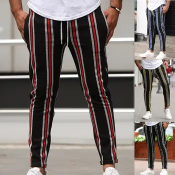 

Hot sale Workout Jogging Pants Men Striped Sport casual long pants Men Fitness Joggers Bodybuilding Trousers Printing color matc