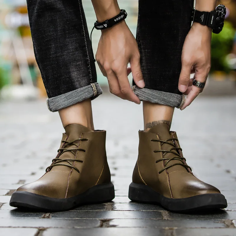 

Men's Boots Men's Martin Boots Fashion Autumn & Winter MEN'S SHOES Genuine Leather Hight-top Leather Boot Korean-style Trend Sho