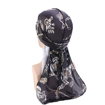 

Silk Print Long Tail Pirate Cap Cape Polyester For Men Ladies Fashion 6 Colors Headwear Scarf New Turban Lmitation Hat