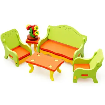 

Living room 3D assembling furniture Wooden blocks toys,Model Building Kits Wood Block Toy DIY House,Baby Assembly Furniture Toys