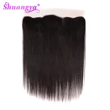 Shuangya бразильские Прямые Remy человеческие волосы на шнурке лобовое Закрытие 13x4/13x6 с детскими волосами средний/свободный Швейцарский Кружевной натуральный цвет