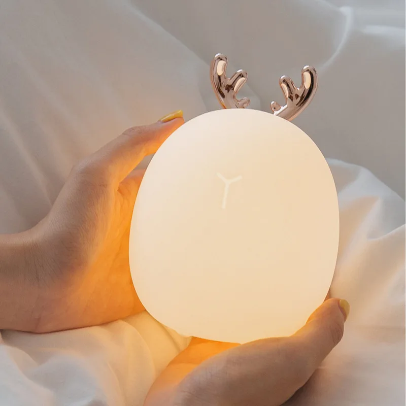 

Cute Deer LED Night Light Baby Bedroom Bedside Lamp Bulb Backlight Safe Silicone Rabbit USB Rechargeable Bedside Lamp