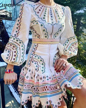 

2020 Spring New Sweet O-Neck Lantern Sleeve Slim Women Dress Korea Style A line High-quality Embroidered Women Dress Vestidos