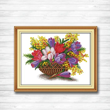 

Flower basket colorful painting 14CT 11CT counted cross stitch Needlework Set Embroidery kits chinese cross stitch Home decor