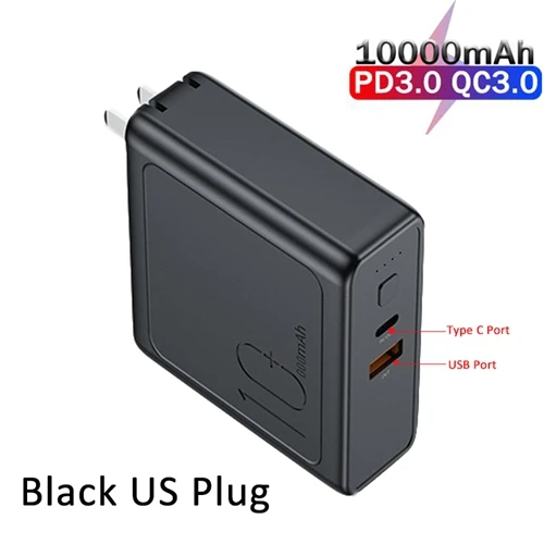 ROCK 10000mah power Bank с вилкой EU US 3A type-C и USBOutput power bank PD3.0+ QC3.0 быстрое зарядное устройство для iPhone samsung huawei - Цвет: US Plug