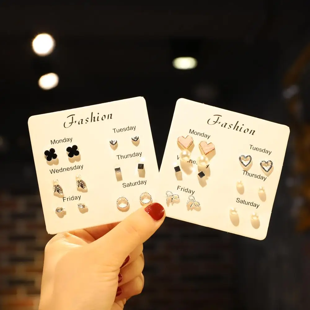 

6Pairs/Set S925 silver pins Fashion daily stud Earrings start heart trees mix shape crystal cz Earrings For Women Gift Jewelry