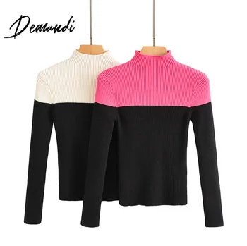 

Demandi sweater women's autumn and winter new color matching solid color basic leisure fashion daily commuter knitting sweater